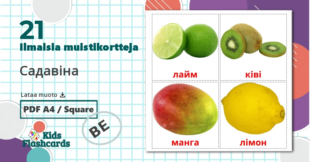 21 Садавiна lasten kuvakortit