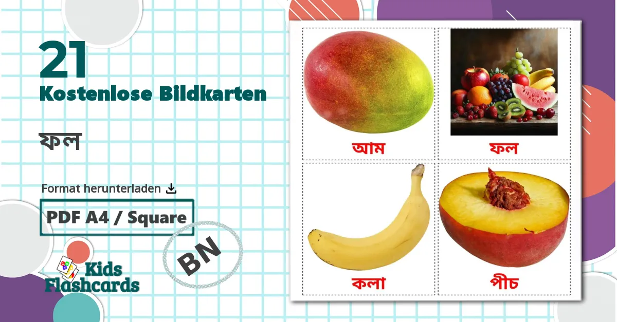 21 Bildkarten für ফল