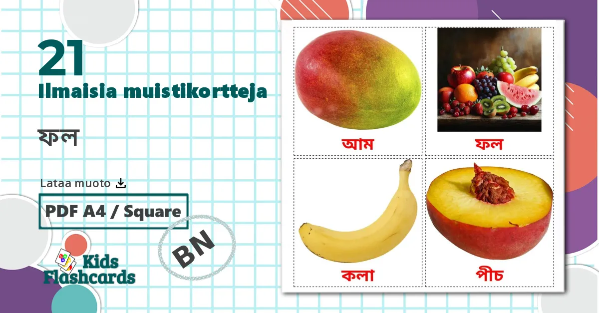 21 ফল lasten kuvakortit