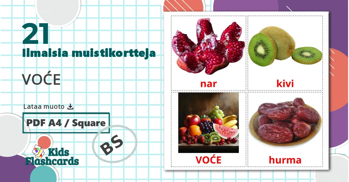 21 VOĆE lasten kuvakortit