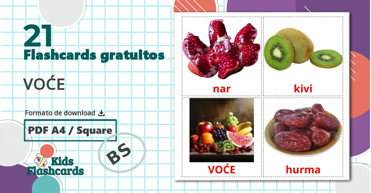 21 Flashcards de Frutas