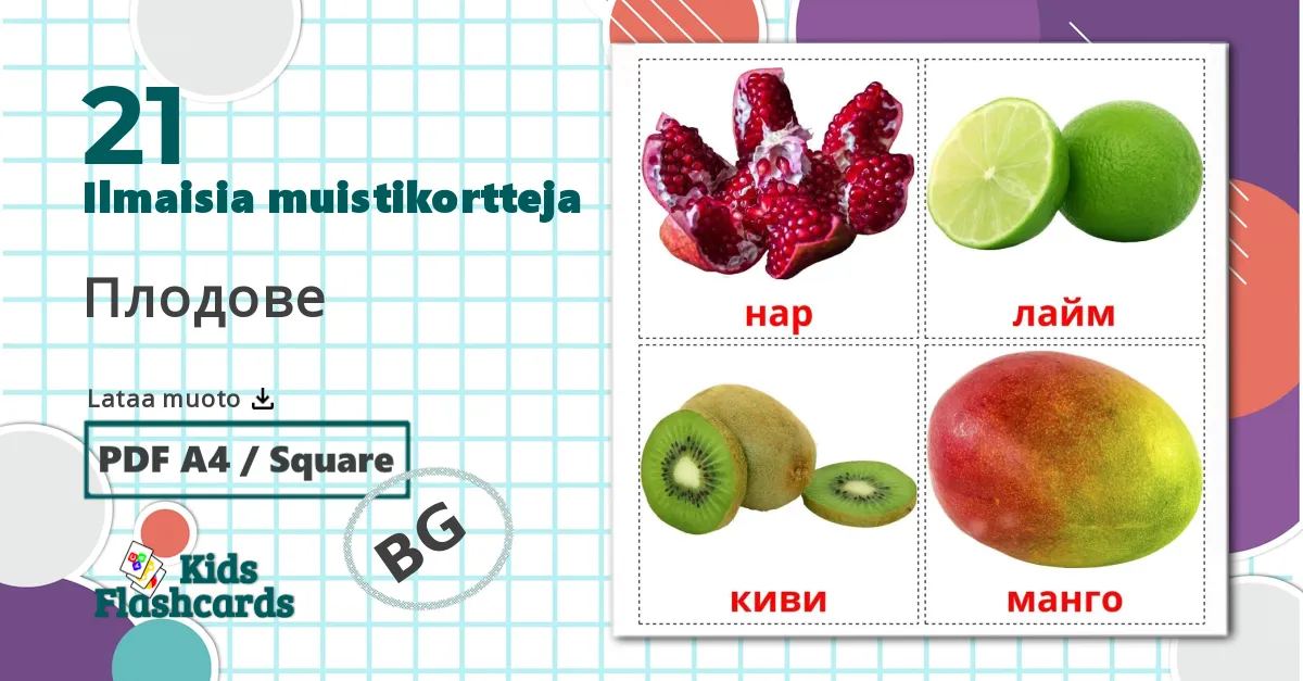 21 Плодове lasten kuvakortit