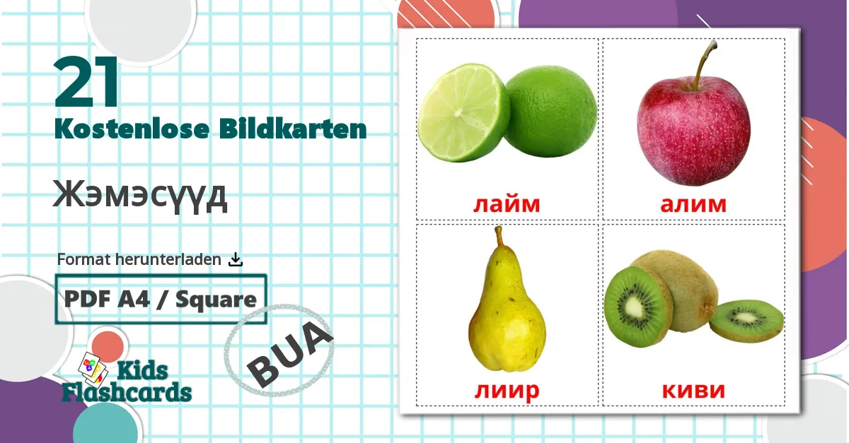 21 Bildkarten für Obst