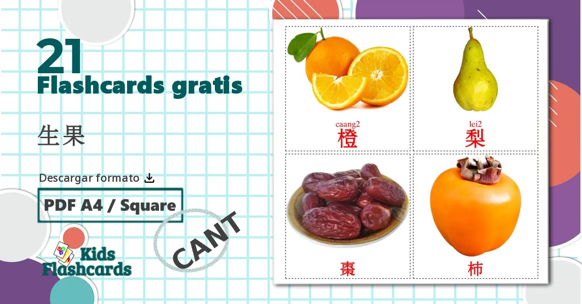 21 tarjetas didacticas de Frutas