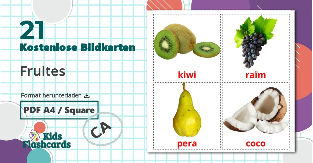 21 Bildkarten für Fruites