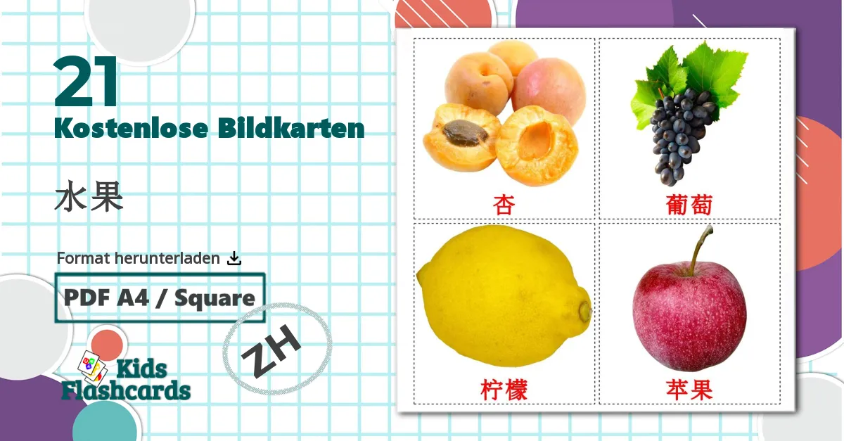 21 Bildkarten für 水果