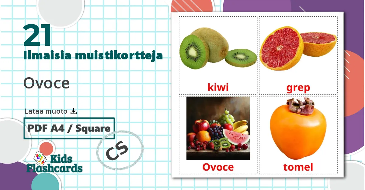 21 Ovoce lasten kuvakortit