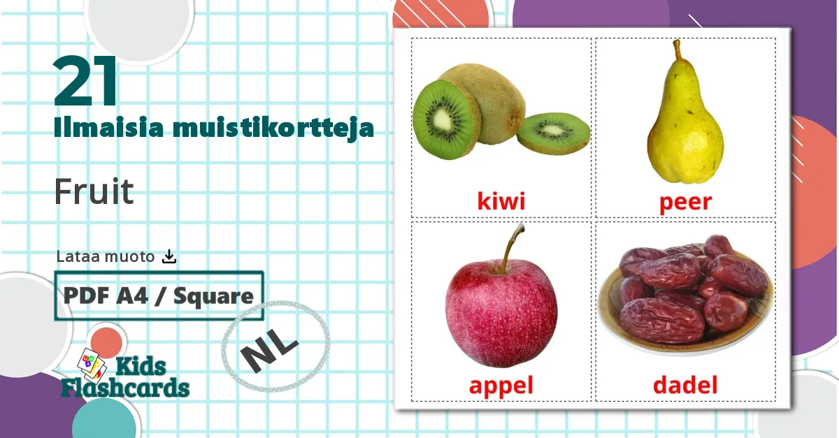 21 Fruit  lasten kuvakortit
