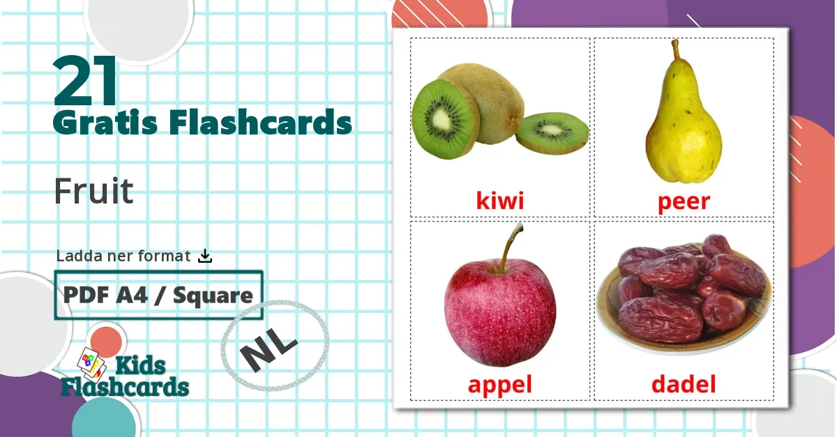21 Fruit  bildkort för barn