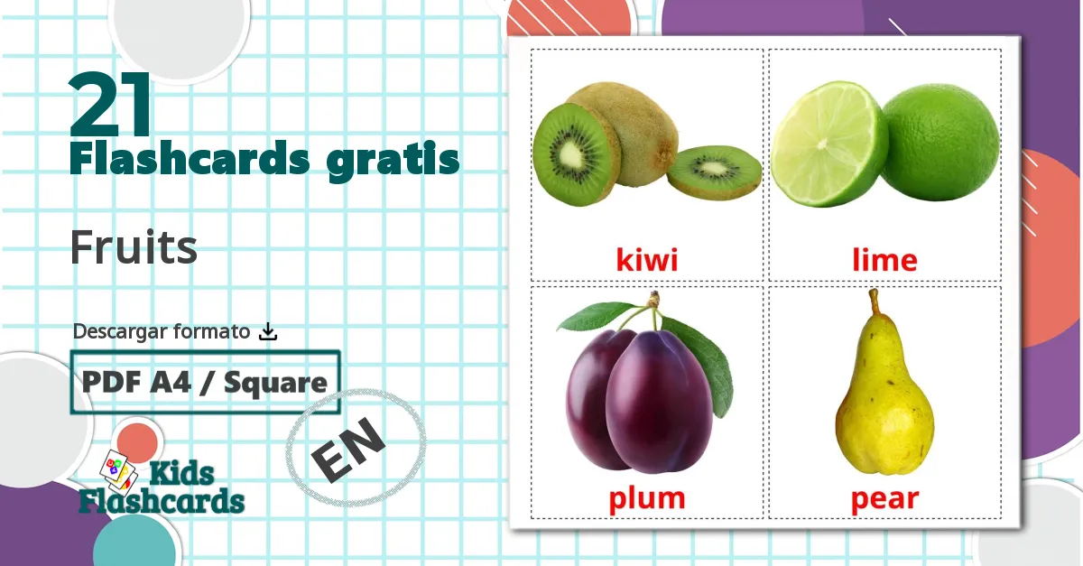 21 tarjetas didacticas de Fruits