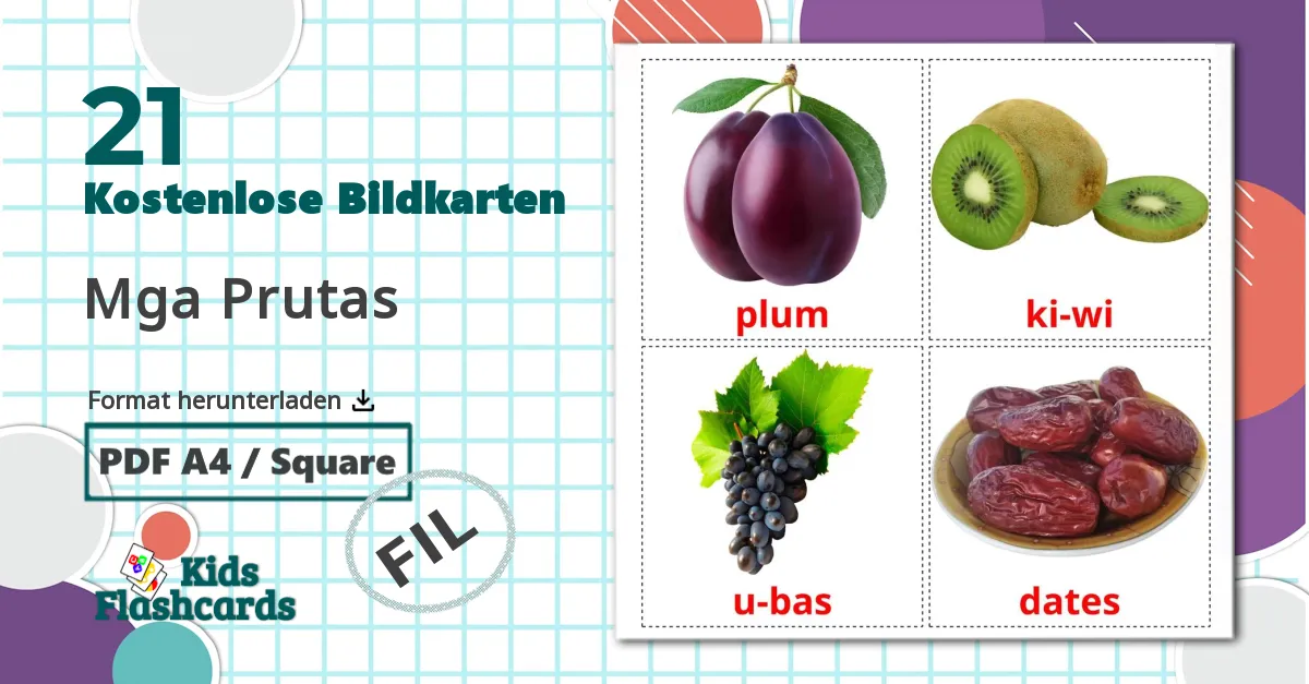 21 Bildkarten für Mga Prutas