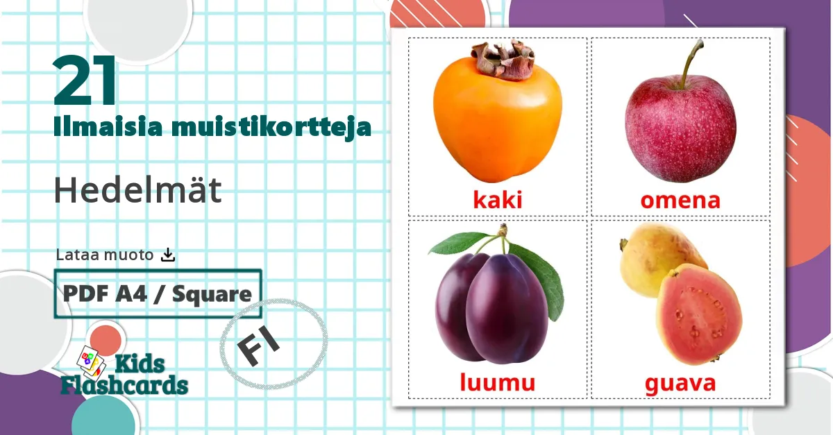 21 Hedelmät lasten kuvakortit