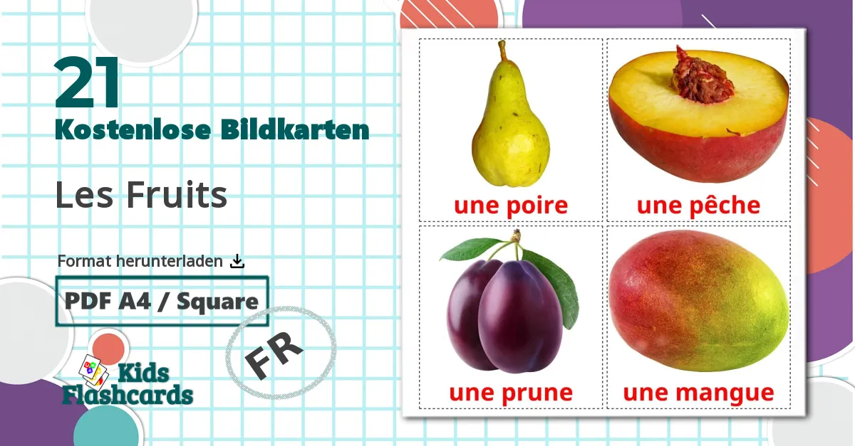 21 Bildkarten für Les Fruits