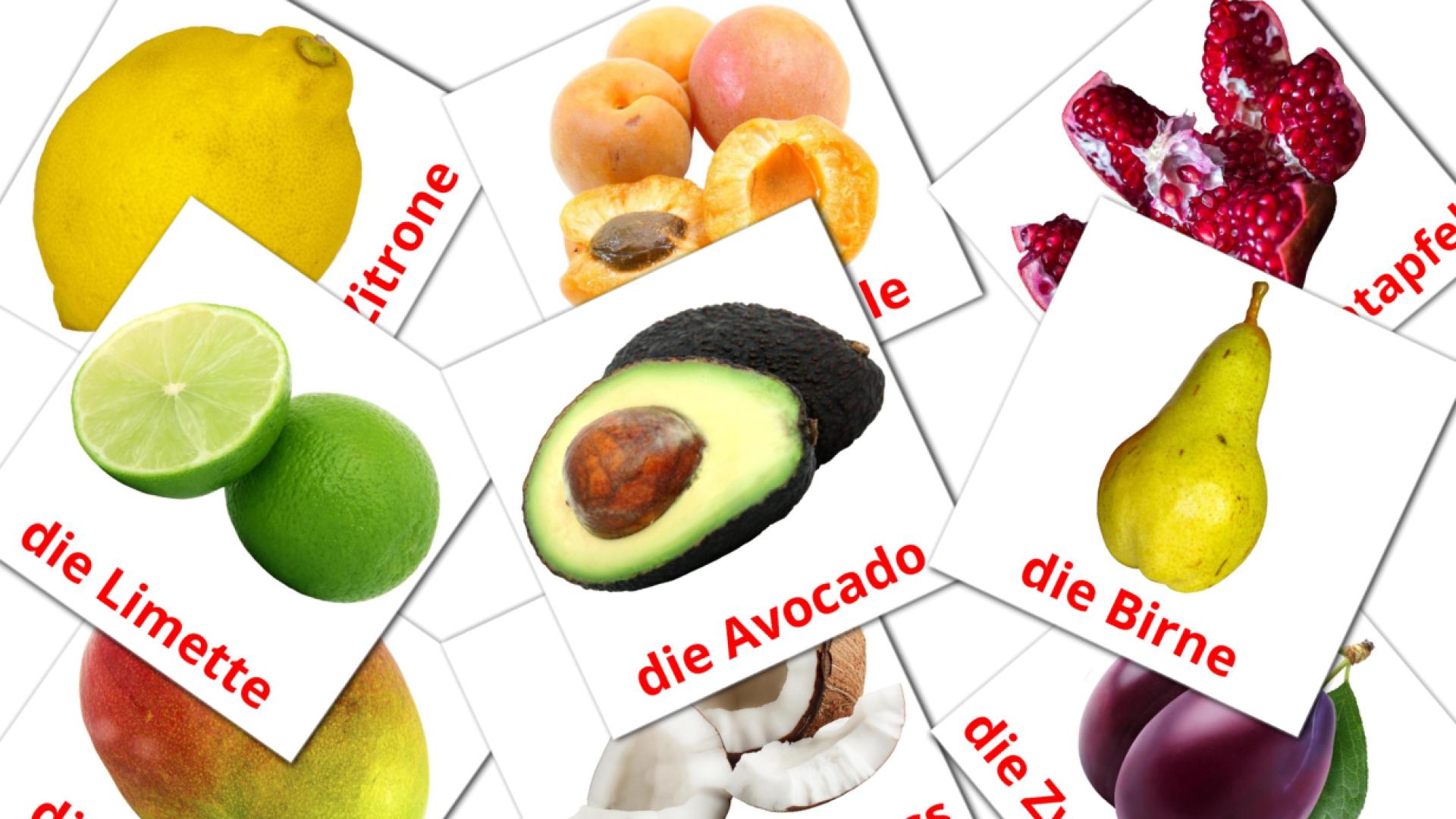 Frutas - tarjetas de vocabulario en alemán