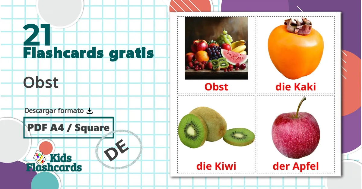 Frutas - tarjetas de vocabulario en alemán