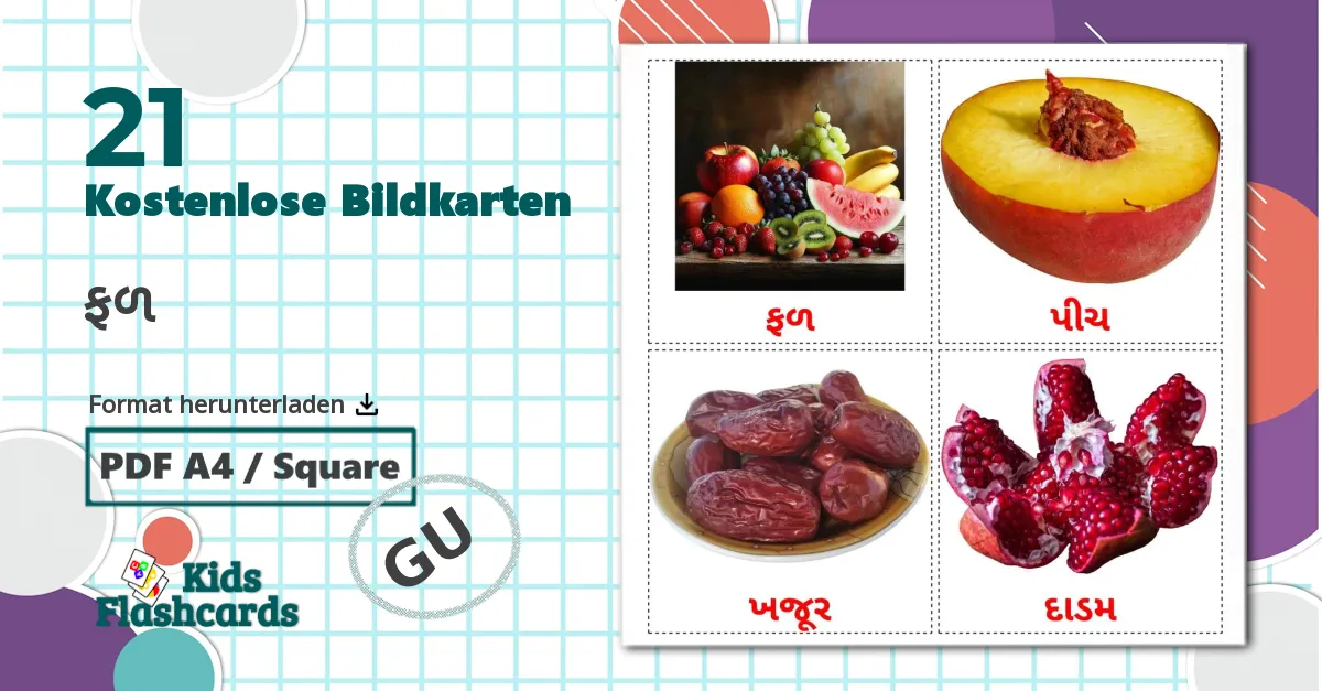 21 Bildkarten für Obst