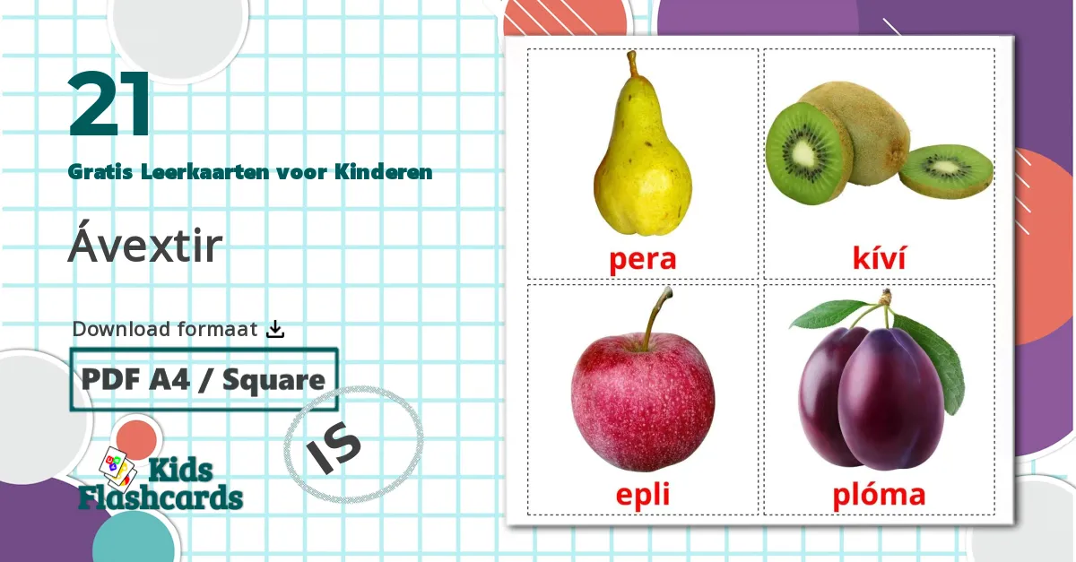 21 Ávextir Leerkaarten voor kinderen