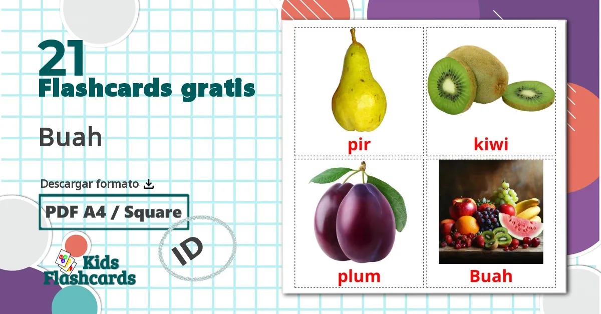 21 tarjetas didacticas de Frutas