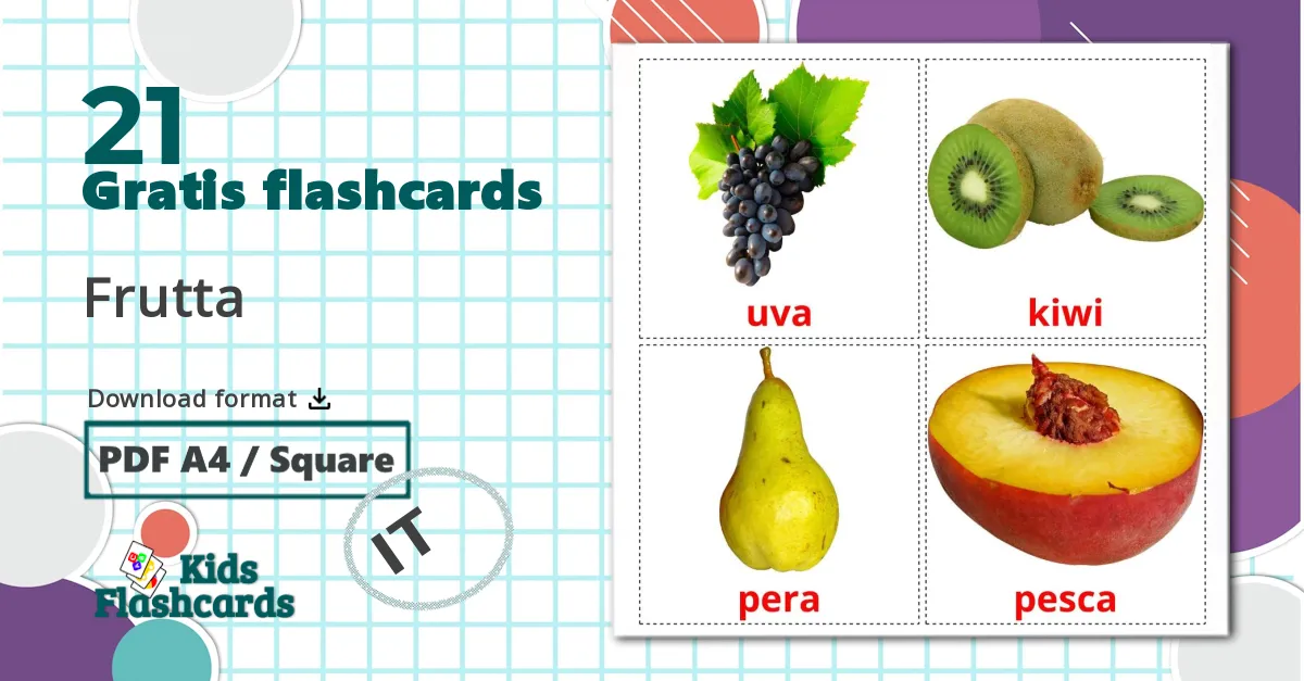 21 Frutta billedkort for børn