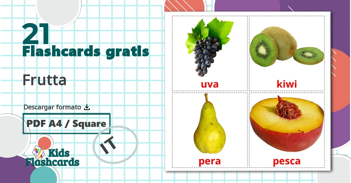 21 tarjetas didacticas de Frutta