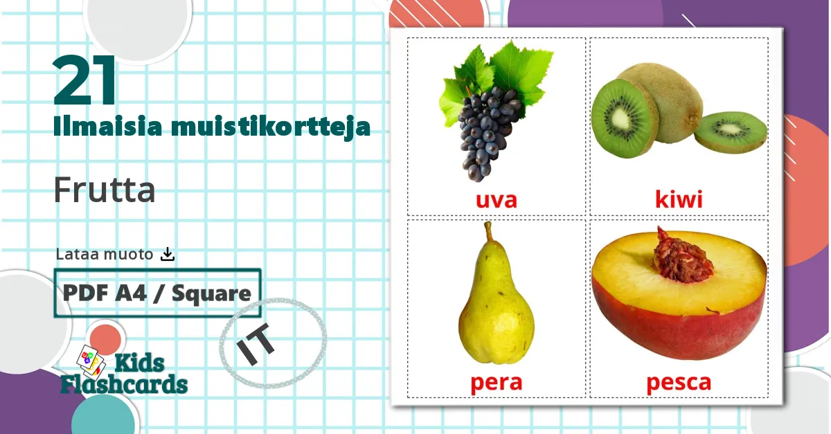 21 Frutta lasten kuvakortit