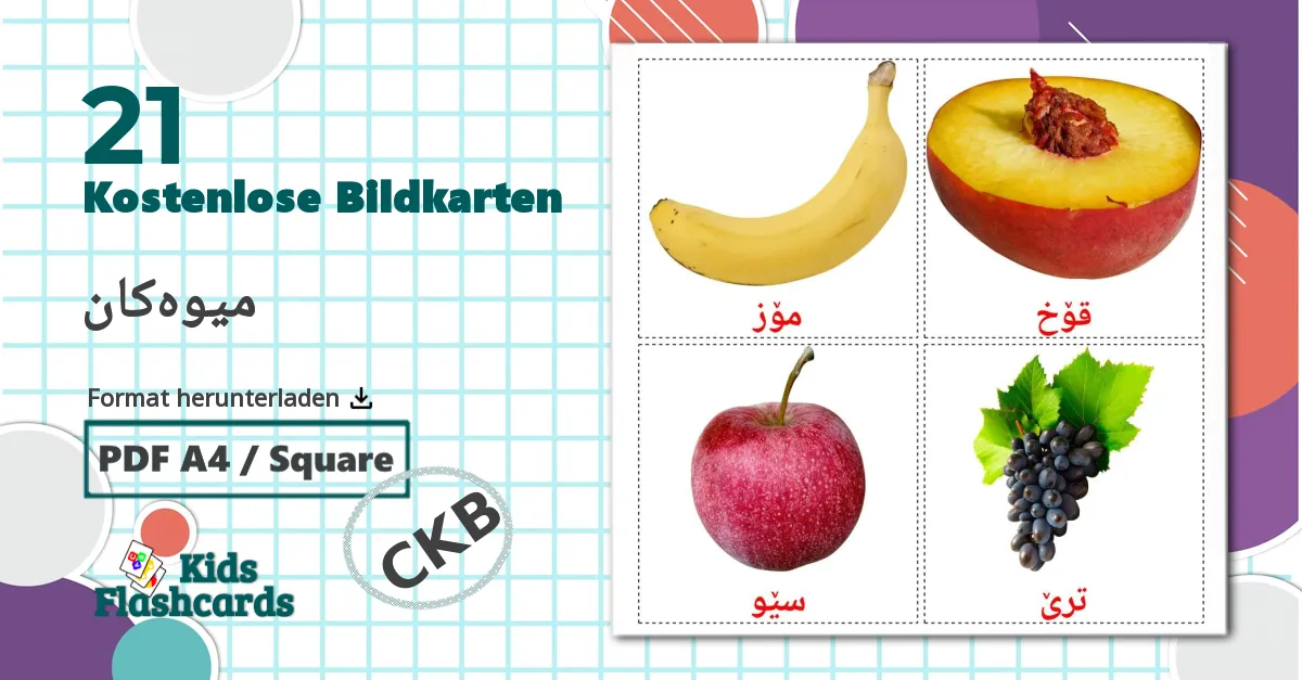 21 Bildkarten für میوەکان