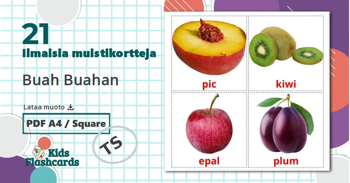 21 Buah Buahan lasten kuvakortit