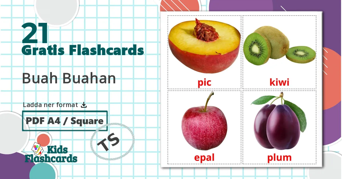 21 Buah Buahan bildkort för barn