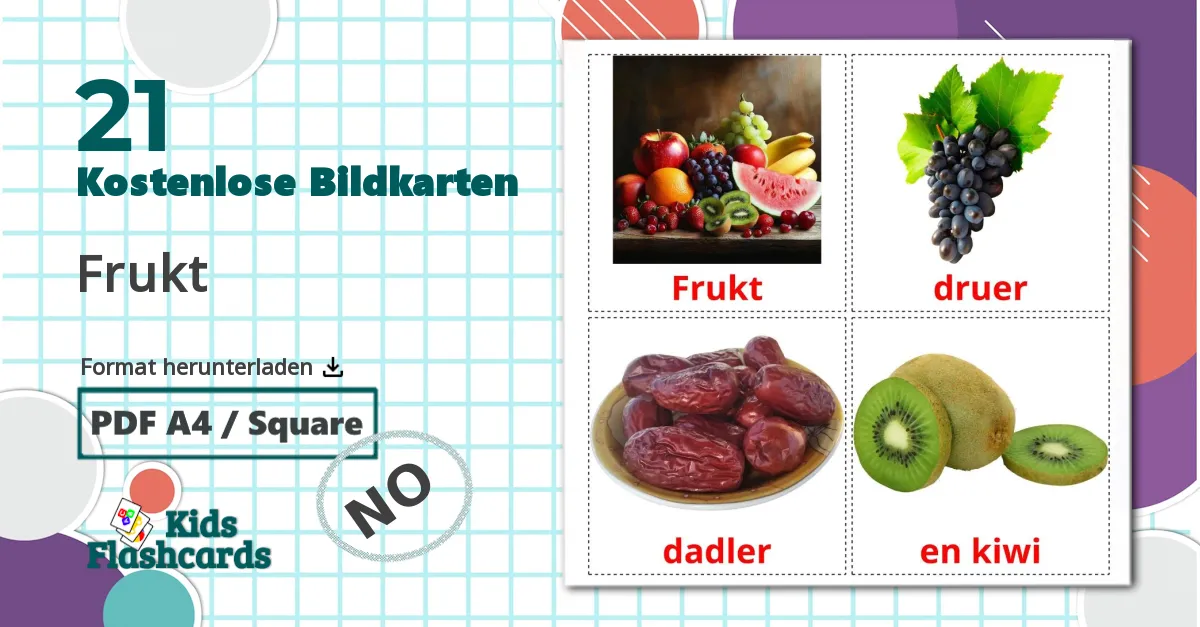 21 Bildkarten für Frukt