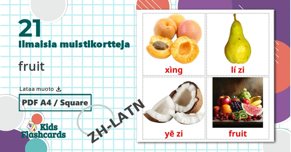 21 fruit lasten kuvakortit
