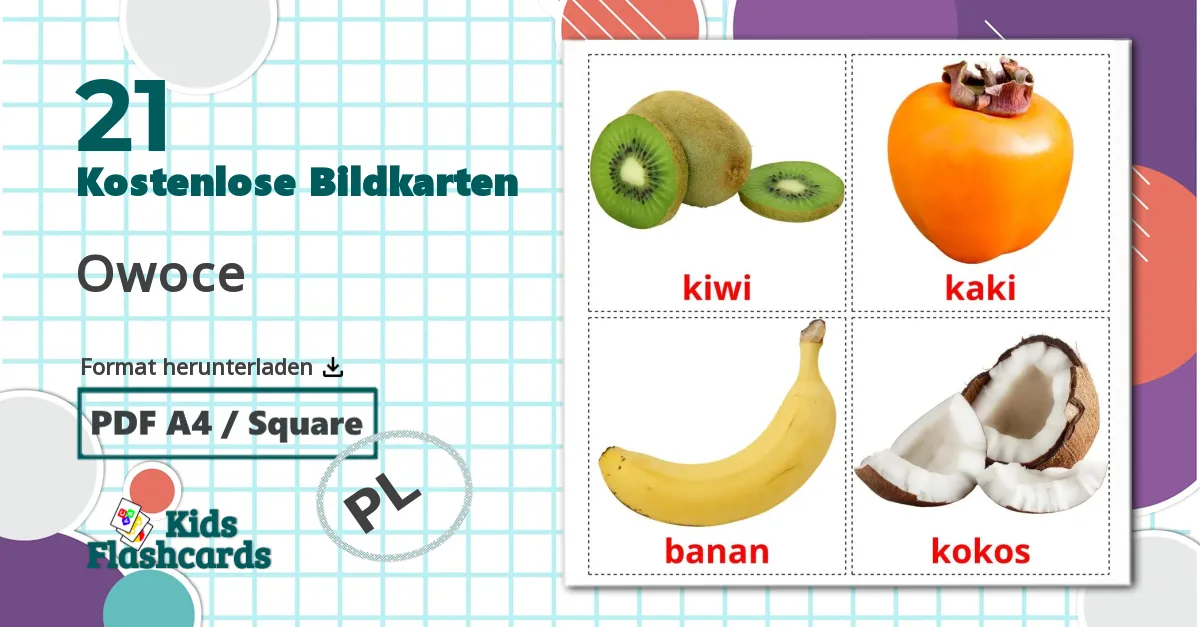 21 Bildkarten für Owoce