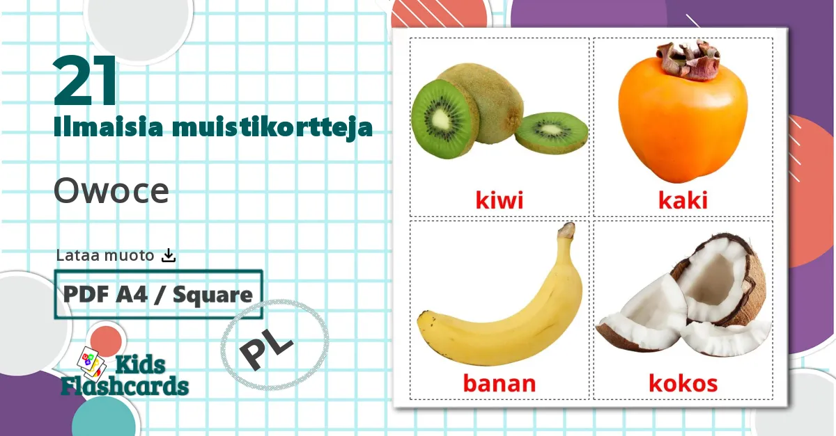 21 Owoce  lasten kuvakortit