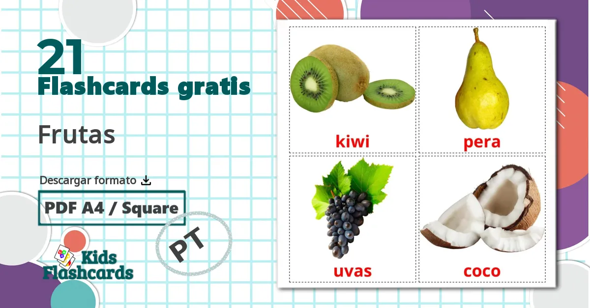 21 tarjetas didacticas de Frutas