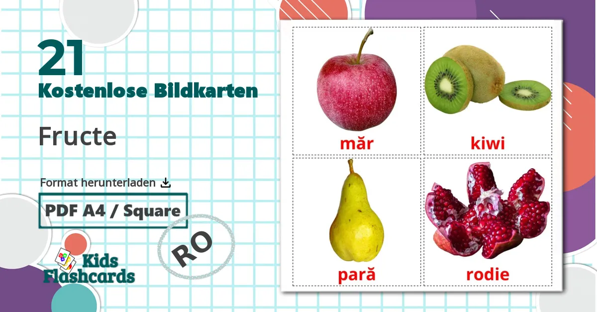 21 Bildkarten für Obst