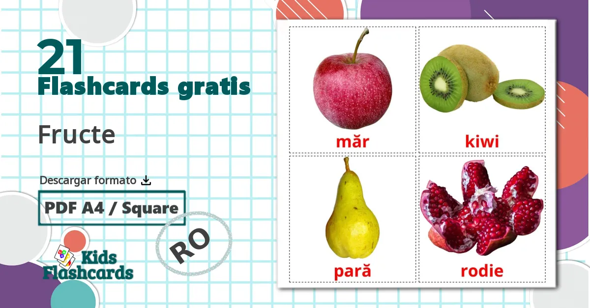 21 tarjetas didacticas de Frutas