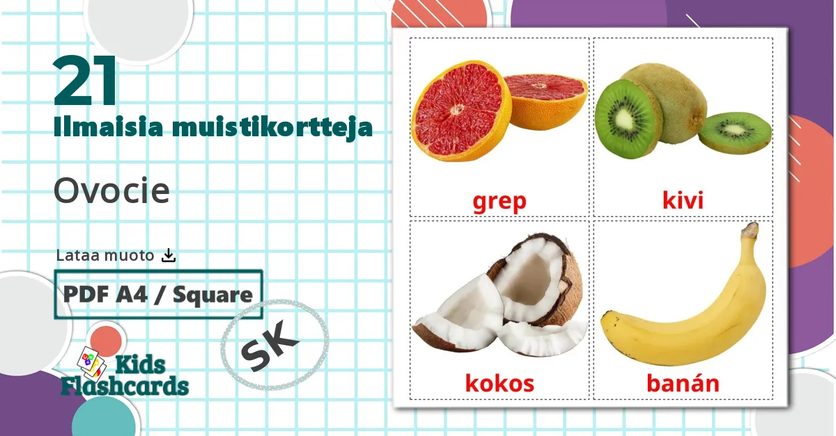 21 Ovocie lasten kuvakortit