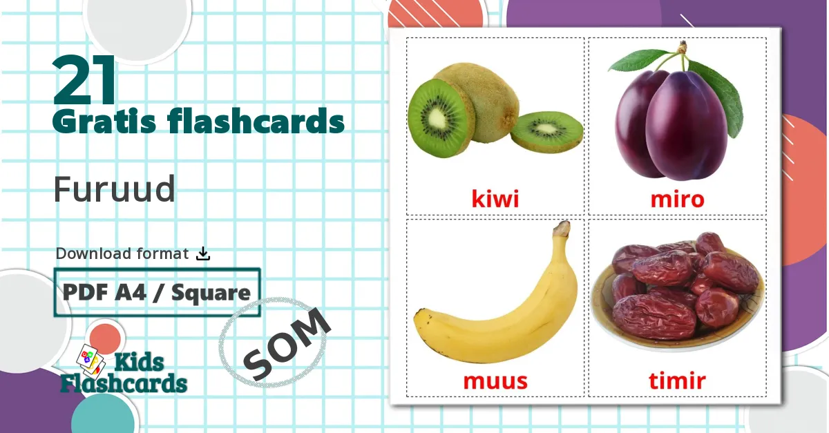 21 Frugter billedkort for børn