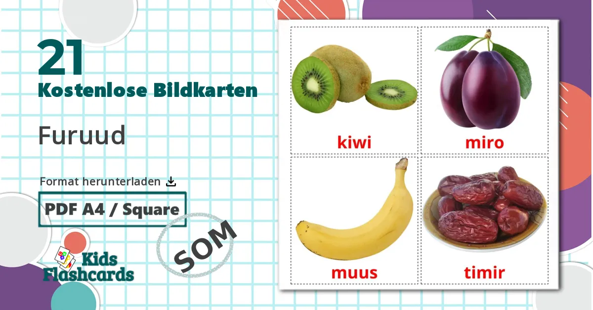 21 Bildkarten für Obst