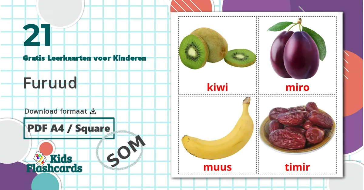 21 Fruit  Leerkaarten voor kinderen