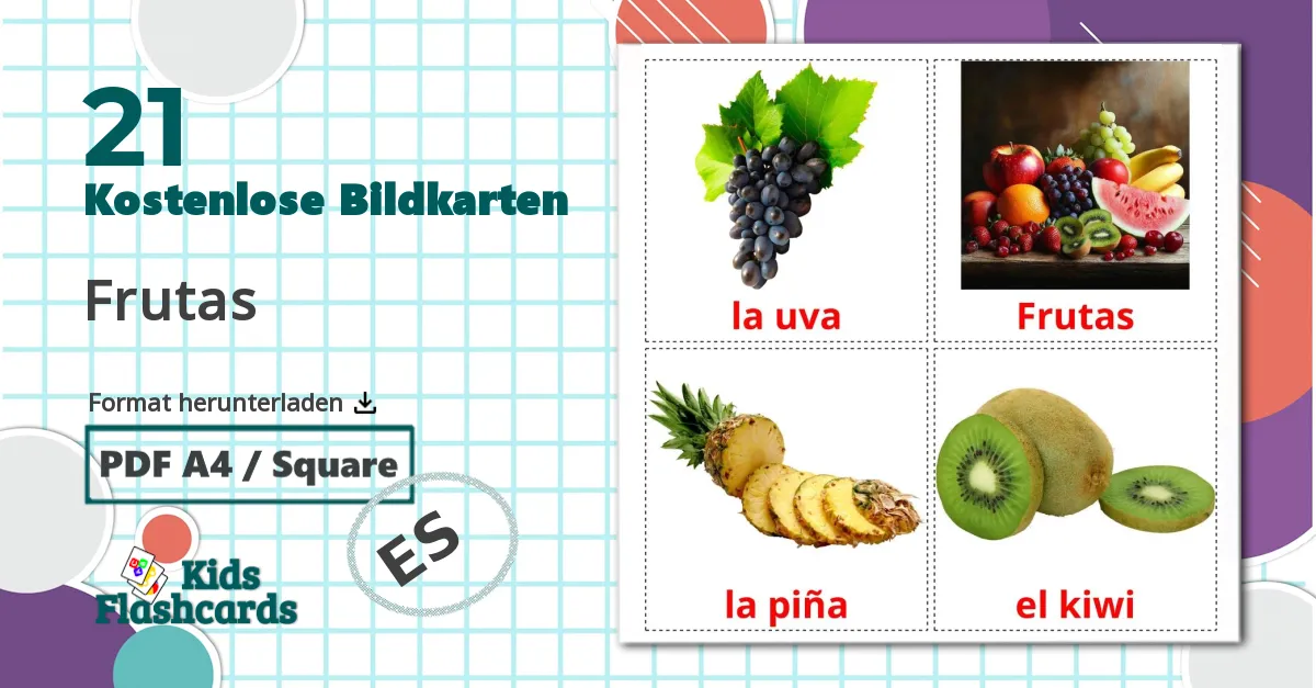 21 Bildkarten für Frutas