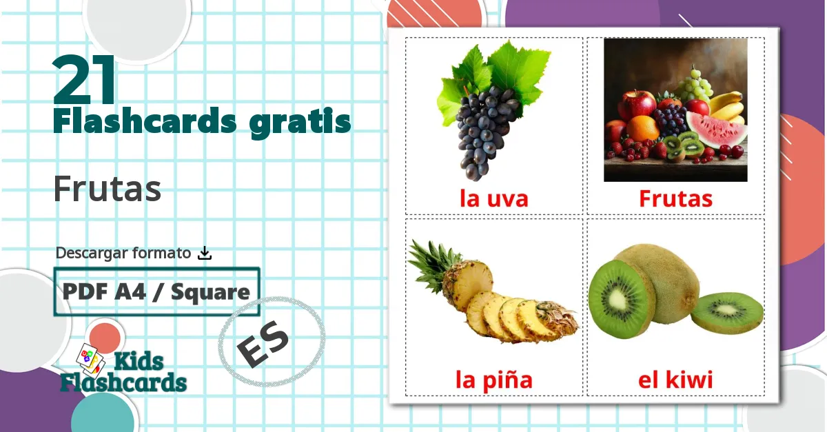 21 tarjetas didacticas de Frutas