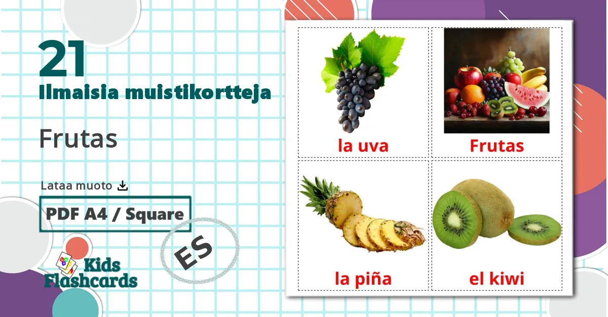 21 Frutas lasten kuvakortit