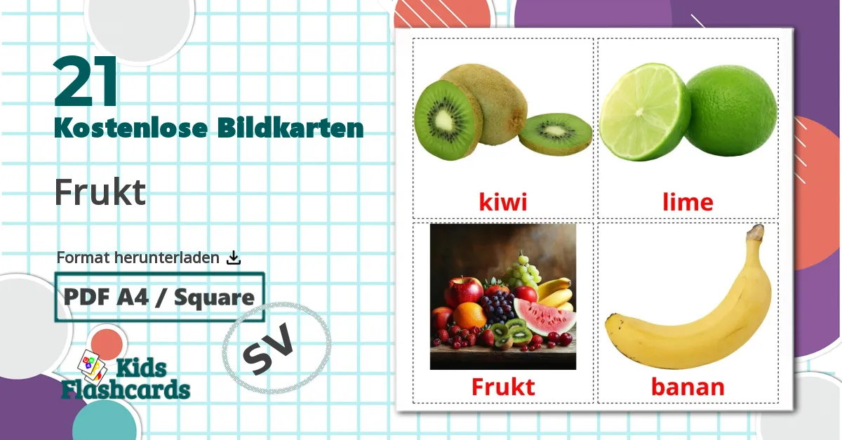 21 Bildkarten für Frukt