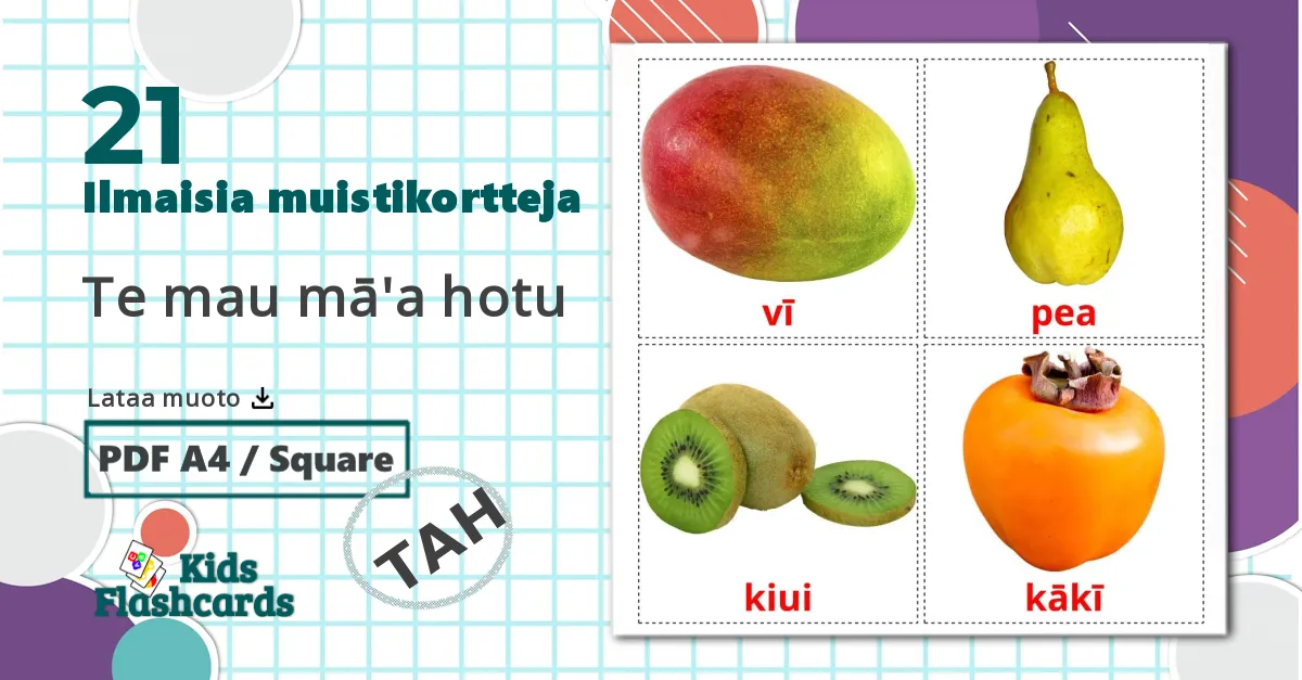 21 Te mau mā'a hotu lasten kuvakortit