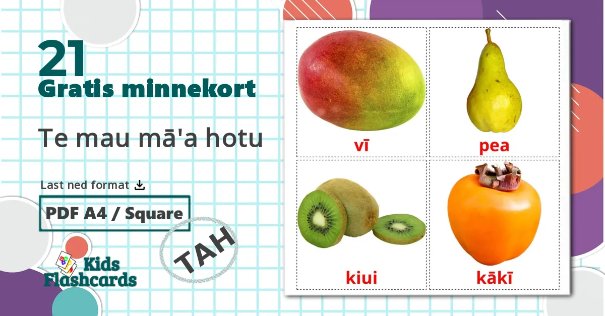 21 Te mau mā'a hotu bildekort