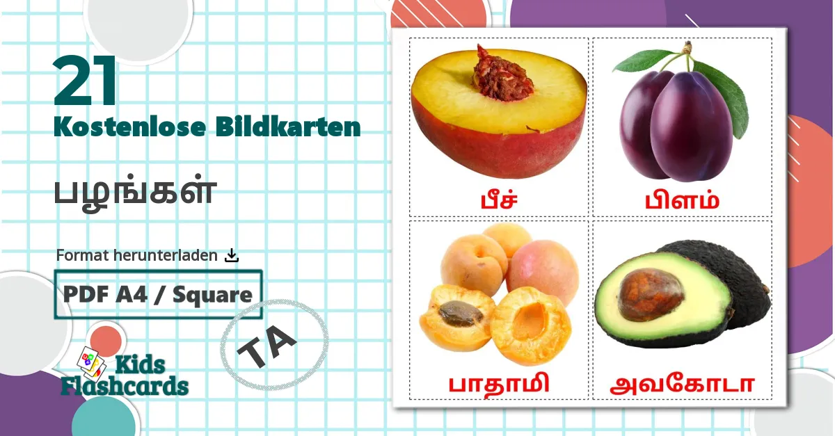 21 Bildkarten für Obst