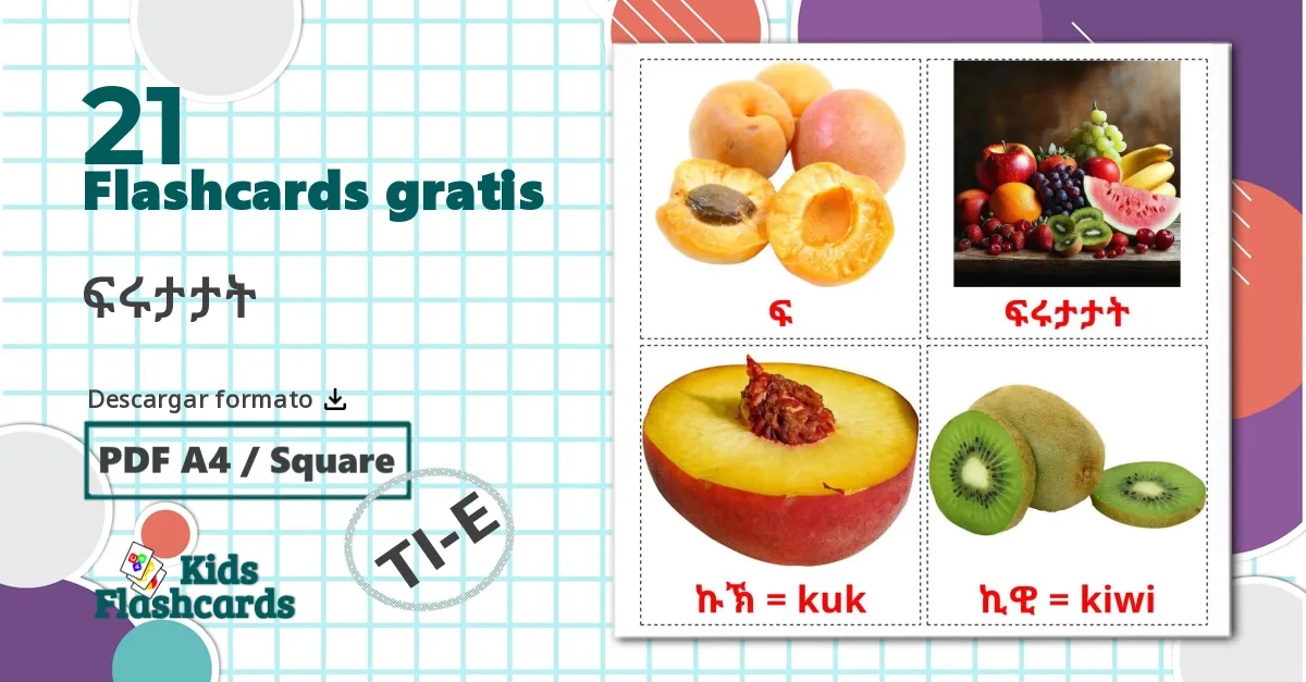 21 tarjetas didacticas de Frutas