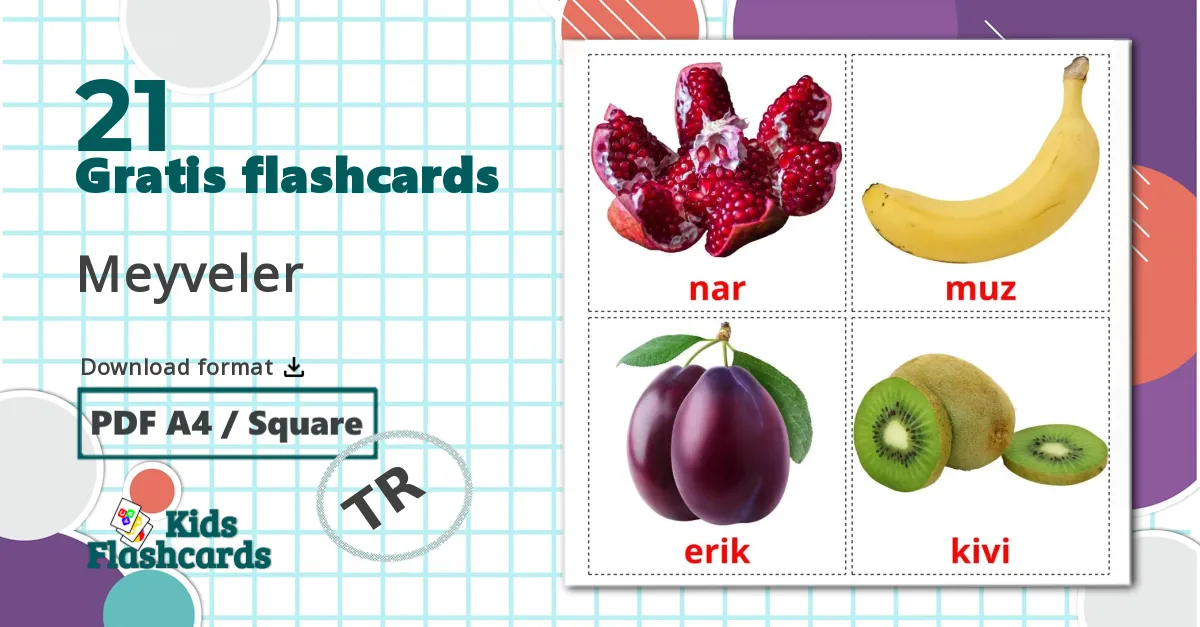 21 Meyveler billedkort for børn