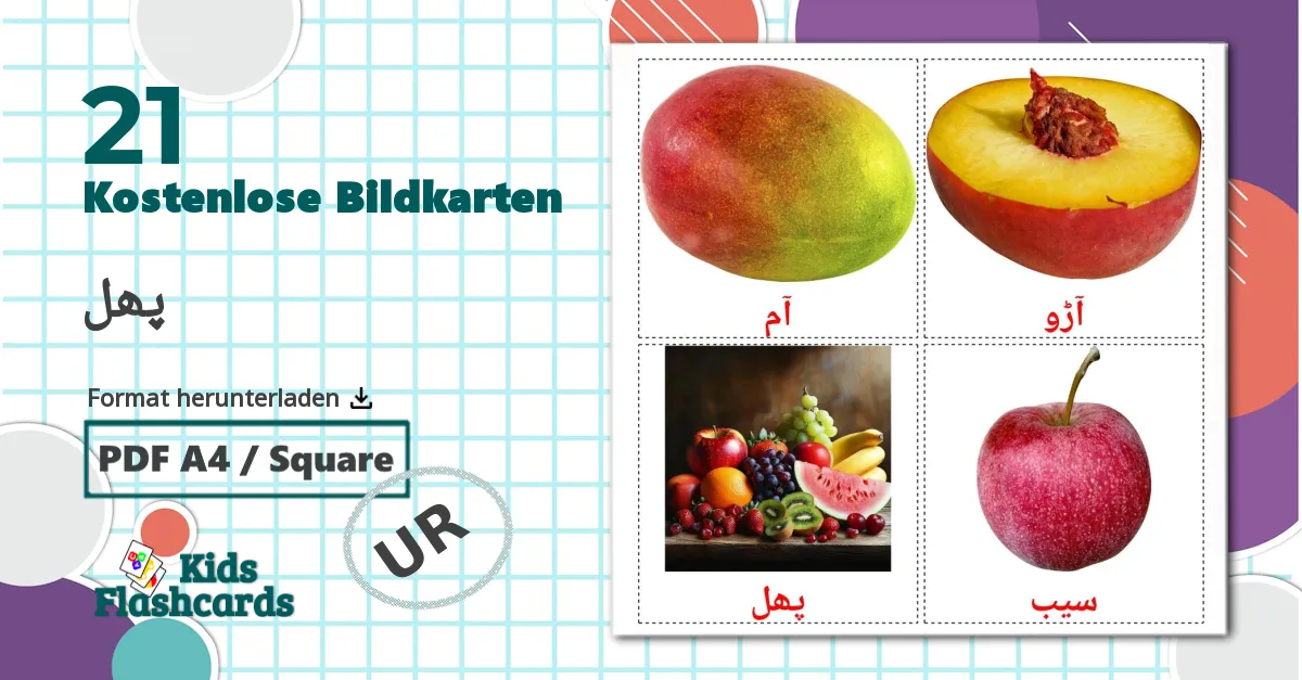 21 Bildkarten für Obst