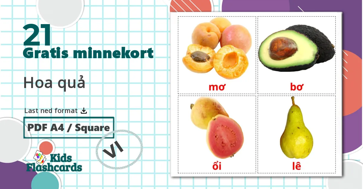 21 Hoa quả bildekort